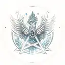 A tattoo with a paladin shoulder pad, in the center of it the representation of a phoenix and on the pectoral a circle w tattoo design idea