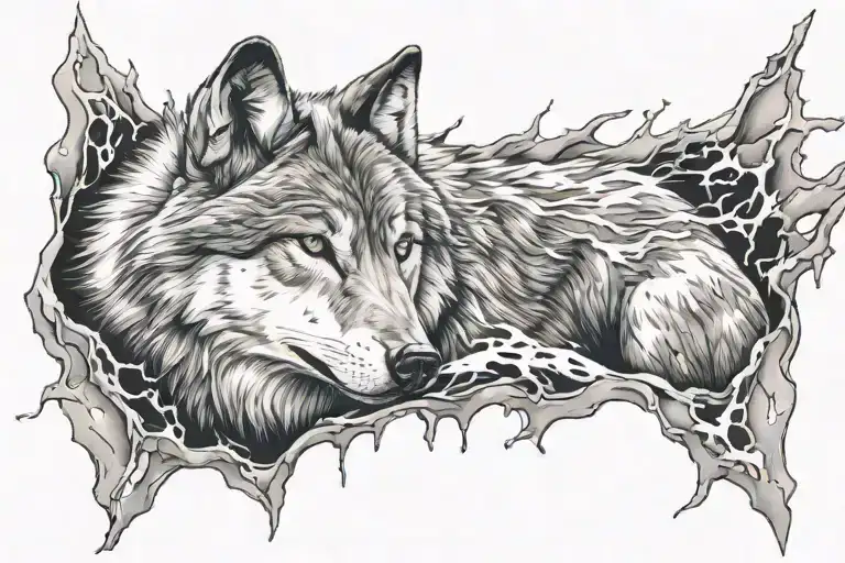 wolf coming out of the wound tattoo design idea
