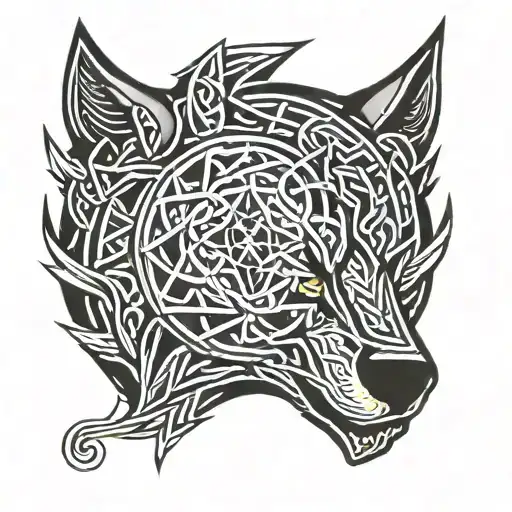celtic knots in the shape of a wolf head tattoo design idea