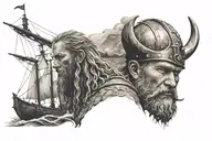 Ship and Viking Head tattoo design idea