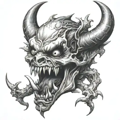demon biting in a real heart tattoo tattoo design idea