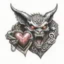 demon biting in a heart shaped locket tattoo design idea