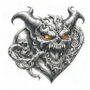 demon biting in a heart shaped locket tattoo design idea