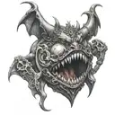 demon biting in a heart shaped locket tattoo design idea