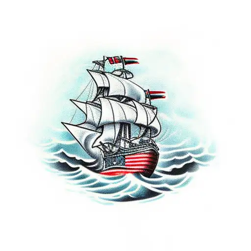 A majestic caravel sailing through stormy seas tattoo design idea