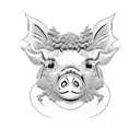 incorporate a pig, pine trees and a mossy stone, make the pig small. focus on the the pine tree tattoo design idea