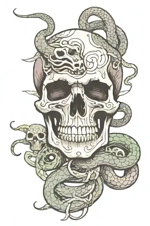 skull with snake tattoo design idea