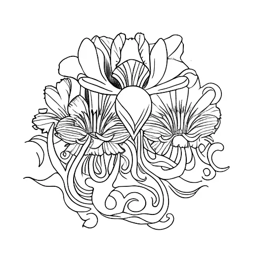 Bohemian arrow with Daisy fletching including iris and rose tattoo design idea