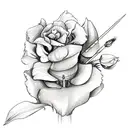 A sketch-style design of a bohemian arrow with a trail of irises and roses behind it tattoo design idea