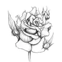A sketch-style design of a bohemian arrow with a trail of irises and roses behind it tattoo design idea