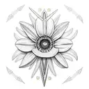 Bohemian arrow with Daisy fletching including iris and rose tattoo design idea