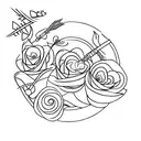 A sketch-style design of a bohemian arrow with a trail of irises and roses behind it tattoo design idea