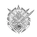 A sketch-style design of a bohemian arrow with a trail of irises and roses behind it tattoo design idea