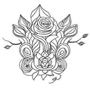 A sketch-style design of a bohemian arrow with a trail of irises and roses behind it tattoo design idea