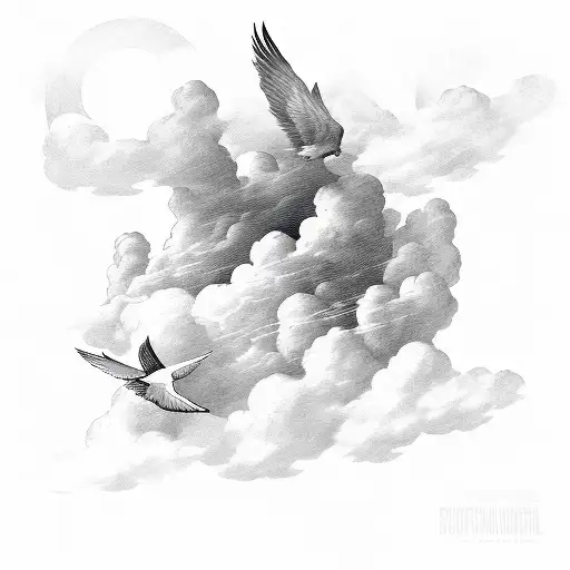 (cast your burden upon the lord and he will sustain) Surronded by clouds and doves flying through the clouds.  tattoo design idea