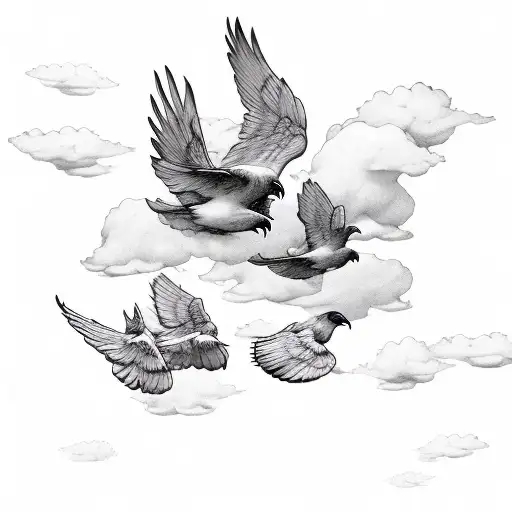 hand coming through clouds with doves flying  tattoo design idea
