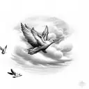(cast your burden upon the lord and he will sustain) Surronded by clouds and doves flying through the clouds.  tattoo design idea