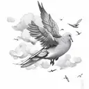 hand coming through clouds with doves flying  tattoo design idea