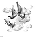 hand coming through clouds with doves flying  tattoo design idea