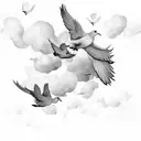 hand coming through clouds with doves flying  tattoo design idea