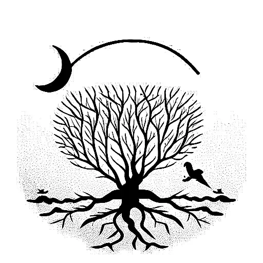 Tree of life with moon and birds  tattoo design idea