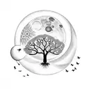Tree of life with moon and birds  tattoo design idea