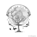 Tree of life with moon and birds  tattoo design idea