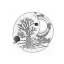 Tree of life with moon and birds  tattoo design idea