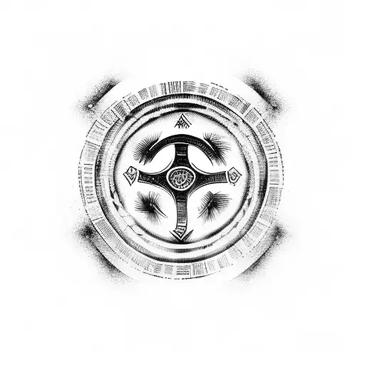 Circle with viking runes, with hades inside tattoo design idea