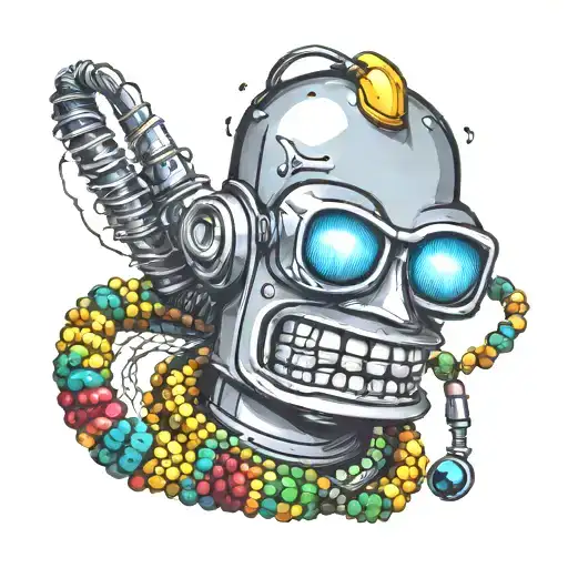 bender from futurama mardi gras beads tattoo design idea
