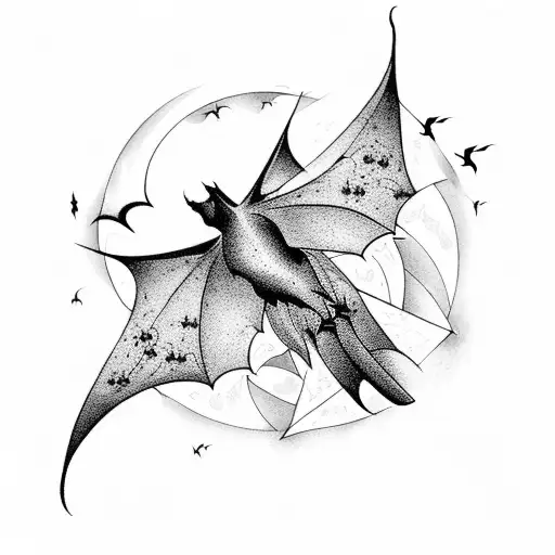 Gothic castle with bats flying around tattoo design idea