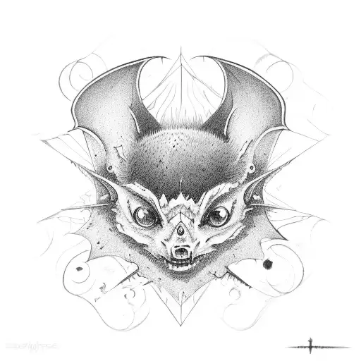 A chauve-souris (bat) surrounded by intricate gothic patterns tattoo design idea