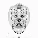 messi with the world cup, barcelona shield, and a boxer dog face tattoo design idea