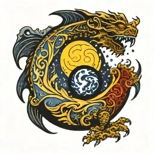 tattoo of starry night by Picasso in the shape of a yin yang sign that forms a dragon  tattoo design idea