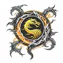 mortal kombat logo with lightning behind it tattoo design idea