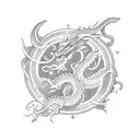 A celestial dragon coiled around a planet tattoo design idea