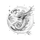 A celestial dragon coiled around a planet tattoo design idea