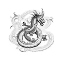 A celestial dragon coiled around a planet tattoo design idea