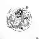 A celestial dragon coiled around a planet tattoo design idea