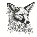 maned wolf, flowers, tattoo design idea