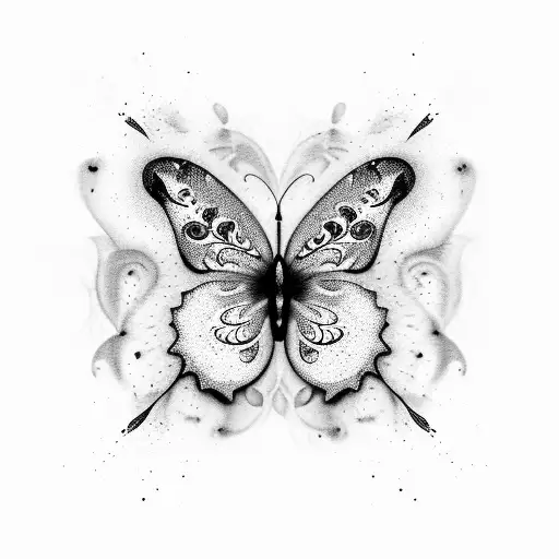Black dripping butterfly covered in eyes tattoo design idea
