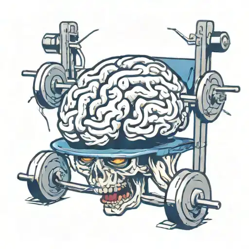 brain being impaled by a gym bar tattoo design idea