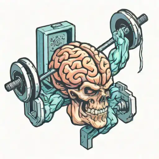 brain being with a gym bar tattoo design idea