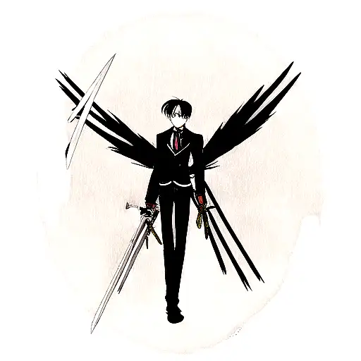  levi ackerman with big eyes swords and titans tattoo design idea