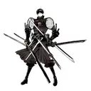  bright color  levi ackerman with big eyes swords and titans tattoo design idea