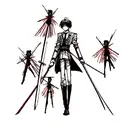  bright color  levi ackerman with big eyes swords and titans tattoo design idea