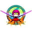  bright color titans  with big eyes swords and titans tattoo design idea