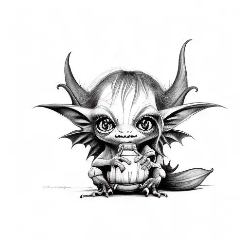 gothic cute full body fairy goblin  tattoo design idea