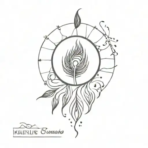 sun and peacock feathers tattoo design idea