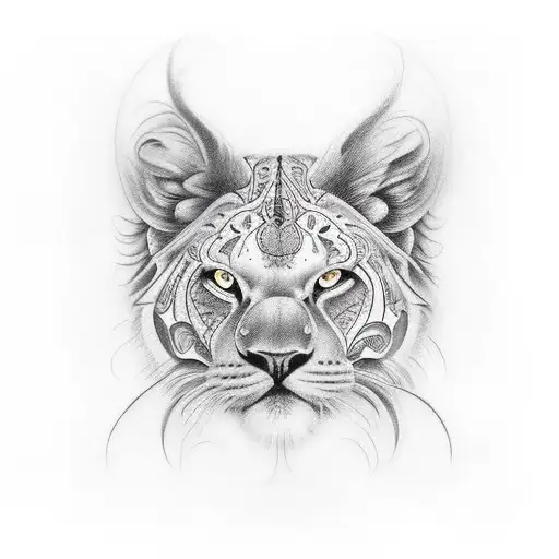Arco punteado con cara de leon tattoo design idea